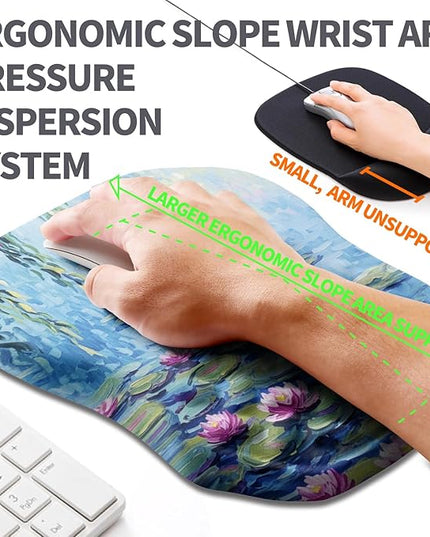 Ergonomic Slope Mouse Pad Wrist Support, Wrist Rest Mousepad for Carpal Tunnel Pain Relief with Massage Bulge and Slow Rebound Memory Foam (12x8 inch, Lotus Pond)