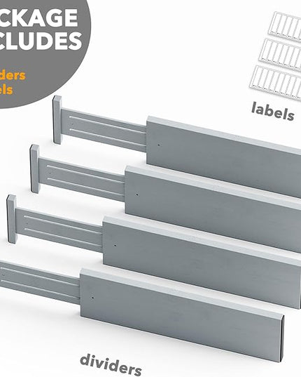 SpaceAid Bamboo 4 Pack Dresser Drawer Dividers, 4.65“ High Adjustable 17“-22” Drawer Organizers, Expandable Organization for Clothing, Clothes, Dressers, Gray