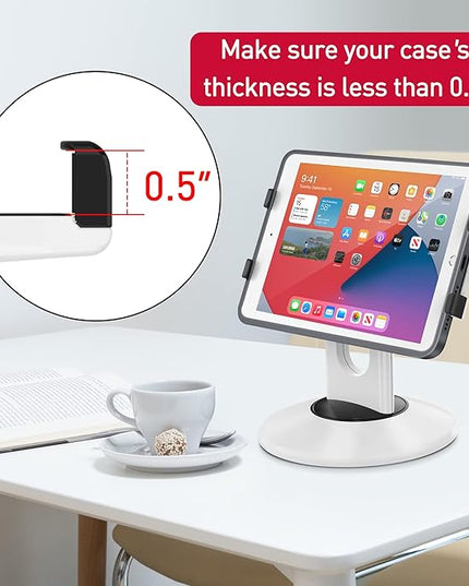 AboveTEK Retail Kiosk iPad Stand, 360° Rotating Commercial POS Tablet Stand, Fits 6"-13" (Screens) iPad mini Pro-Business Swivel Tablet Holder, for Store Office Reception Kitchen Desktop (White)