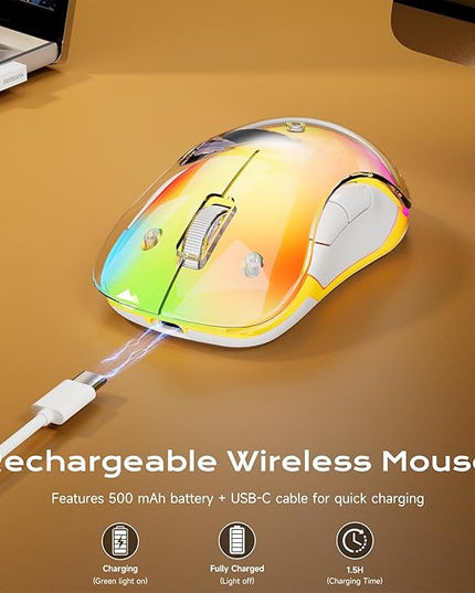 memzuoix 2.4G LED Wireless Mouse, Rechargeable Ergonomic Mouse with Detachable Cover, 1400 DPI Portable Optical Computer Mouse with USB Receiver for Laptop, PC, Desktop and MacBook, 5 Buttons
