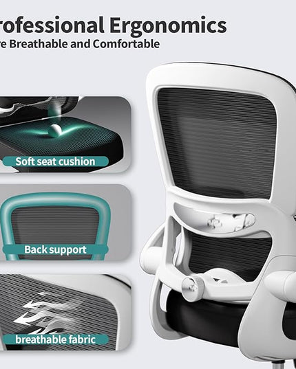 TRALT Office Chair - Ergonomic Desk Chair with Adjustable Lumbar Support, Mesh Computer Chair, Executive Chairs for Home Office Comfortable Lumbar Support (White+Black)