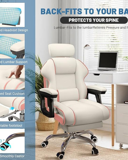 Executive Computer Chair Home Office Desk Chair,Adjustable Angle, Ergonomic Adjustable Height PU Leather Chairs with Cushions Armrest for Long Time Seating-High Office Chair with Footrest
