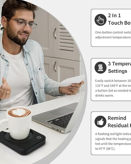 ANBANGLIN Coffee Mug Warmer, Smart Cup Warmer for Desk, 3 Temperature Control & Auto Shut Off, Electric Cup Warmer for Heating Milk,Tea,Beverage,Candle (Black-No Mug)