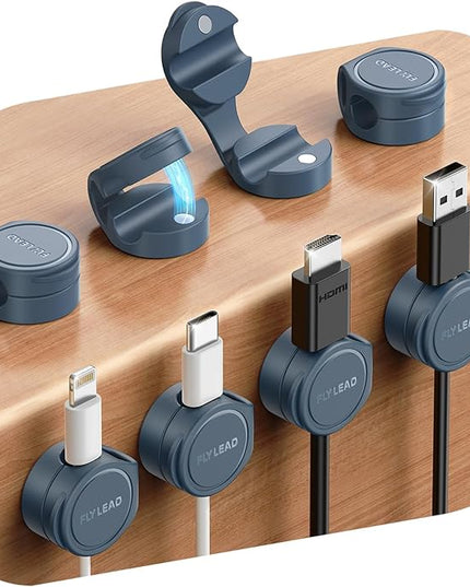 8-Pack Silicone Cord Organizer Magnetic Cable Clips, Adhesive Cable Management Under Desk Wire Hider, FLYLEAD Desktop Cable Organizer for Phone, Office Workspaces Desk Organization Home Accessories