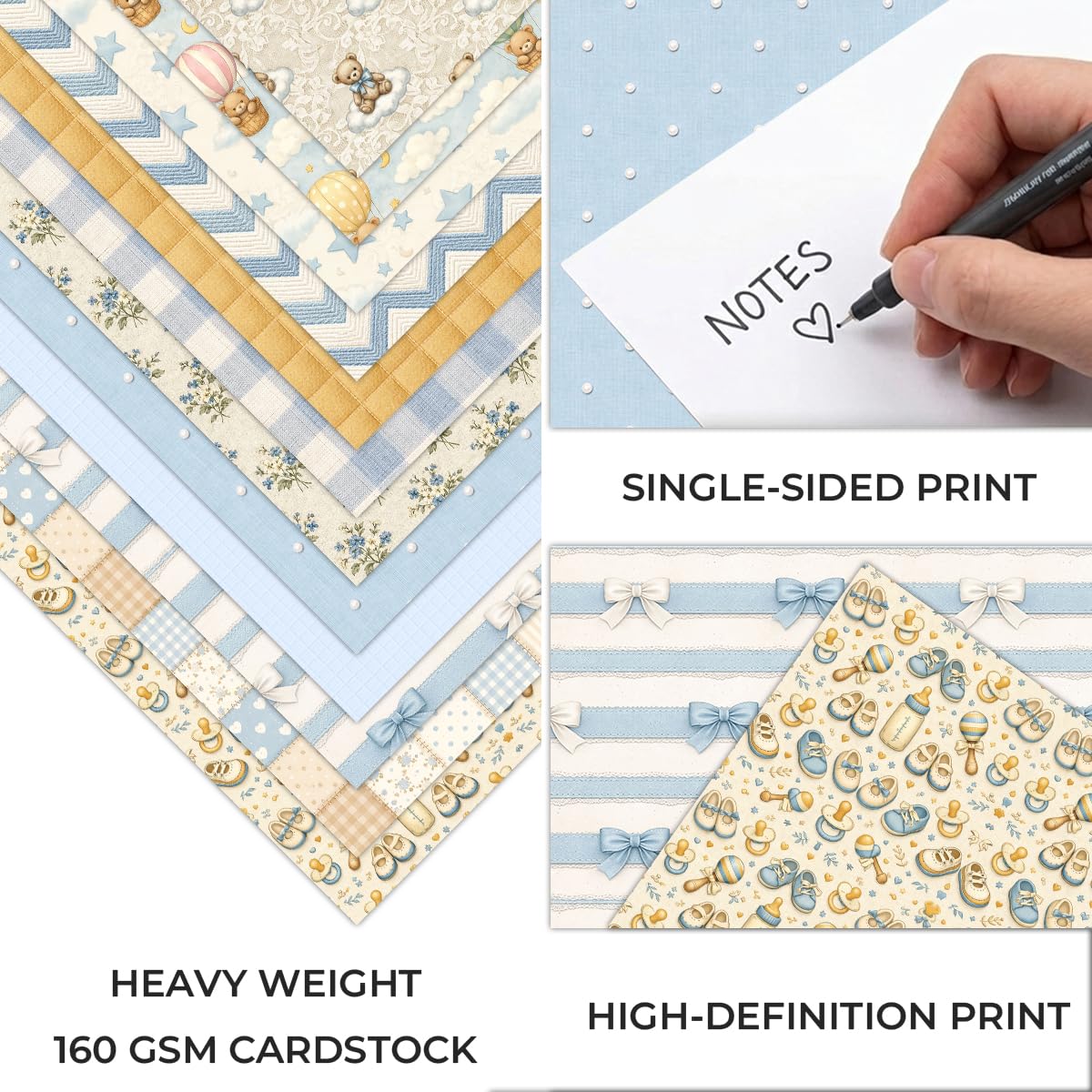 Jotlink 24 Sheets Baby Boy Scrapbook Paper Pad, 6x6 inch Heavyweight 160GSM Single-Sided Cardstock, Smooth Matte Vintage Sweet Nursery Patterned Paper for Card Making Photo Album Collage & DIY Crafts