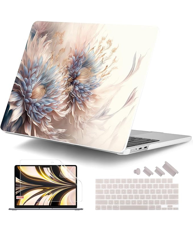 DONGKE for M4 MacBook Air 13.6 Inch Case 2025 2024 2023 2022 Model A3240 A3113 A2681 M3 M2 Chip, Plastic Hard Shell Case Cover with Touch ID for MacBook Air 13 Inch M4 - Beautiful Flower