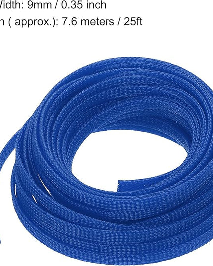 uxcell PET Expandable Sleeving 25ft 1/4" Blue Cable Management Sleeve Cord Organizer for Wrap Protect Cable