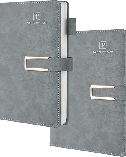 2-Pack Ruled Journal Notebook Bulk,Hardcover Magnetic Clasp Cover,with Pen Loop，Medium 5.7 x 8.3 inches, 120 GSM Thick Paper, Gifts (Gray Lined)