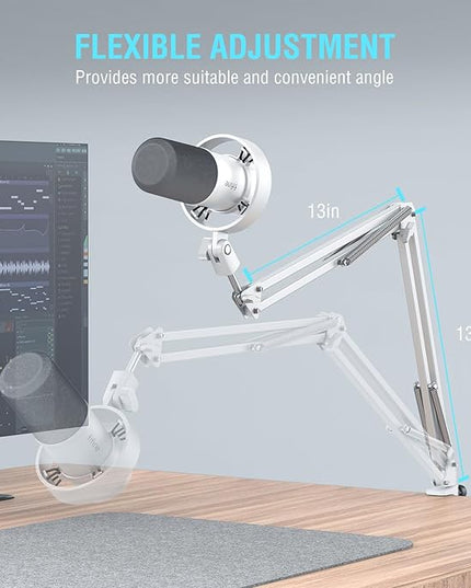 FIFINE Dynamic Microphone with Boom Arm, Studio Vocal XLR Microphone, Podcast USB Mic Kit for PC with Mute Button, Volume Knob, Headphone Jack, for Streaming Recording-AmpliTank K688CT White