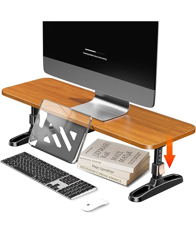 Wooden Monitor Stand Riser for Desk,Adjustable Height Monitor Shelf Riser with Phone Holder,Desk Storage Organizer Accessories,Wood Computer Screen Stands for Office,Home,Laptop,Printer,TV