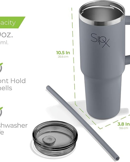 SIPX™ 30 oz Insulated Tumbler with Handle & Straw – Vacuum Insulated Stainless Steel, Leakproof, Cupholder Friendly – Perfect for Iced Coffee, Water & Travel – Grey