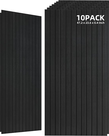 TO-TH Wood-Look Acoustic Wall Panels, 10 Pack 47.2” x 23.6” Sound Panels, Decorative Wood Panels for Wall Sound Dampening Panels for Home, Office, Basement, Smoky with Mitered Edges