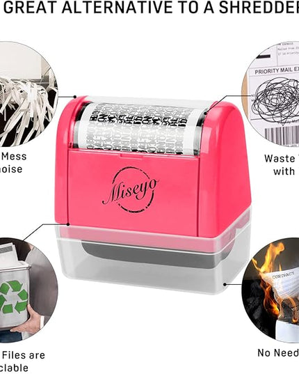 Miseyo Wide Identity Theft Protection Roller Stamp Set - Peach (3 Refill Ink Included)