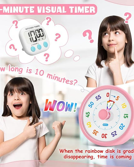 HIPPIH Visual Timer for Kids, 60 Minute Countdown Timers for Classroom Kitchen Office, Rainbow Disk Desk Timer Clock with Silent Operation, Pomodoro Timer Time Management Tools for Toddler ADHD Pink