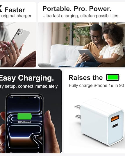 USB C Super Fast Charger, 3-Pack 30W Dual Port PD+QC Fast Charger Adapter Block for iPhone 14/15/16/17/Pro/Pro Max/Plus/iPad/MacBook air, (25W PPS) Type C Charging for Samsung S21 S22 Pixel
