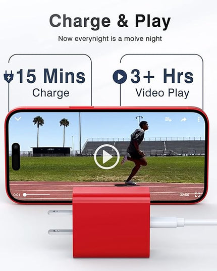 2Pieces USB C Wall Charging Block, 20W 2Port Fast USBC PD3.0 Power Adapter Type C Charger Brick Cube Plug for iPhone 13 14 15 16 17 Pro Max Mini 11 XS X 8, iPad, Samsung, Google, Tablet, Android, Red