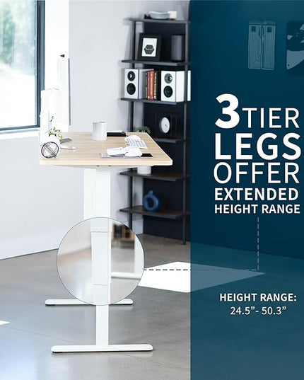 VIVO Electric 71 x 30 in Dual Motor Sit Stand Desk, Memory Height Adjustment, 2B Series, Light Wood Top White Frame, DESK-KIT-2W7C