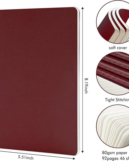 36 Pack Soft Cover Journal Bulk, Feela Lined Blank Travel Journal for Women Men Writing, Notebooks College Ruled for Work, Note Taking Notebook School Business Supplies, 8.2” x 5.5”, A5, Wine
