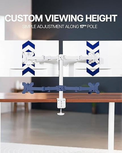 VIVO Dual Monitor Desk Mount, Heavy Duty Fully Adjustable Steel Stand, Holds 2 Computer Screens up to 30 inches and Max 22lbs Each, White, STAND-V002W
