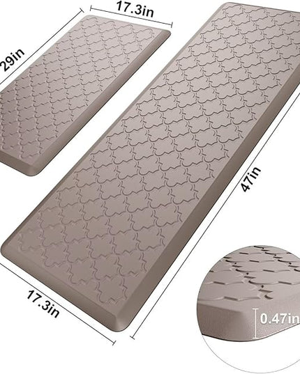 Kitchen Mats for Floor 2 Piece - Anti Fatigue Mats for Kitchen Floor - Non Slip Cushioned Rugs for Standing, Office, Sink, Laundry, Khaki