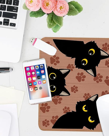 3 Black Cats Square Mouse Pad,Non-Slip Rubber Base Mouse Pad,Home Office Decoration Desktop Accessory,Laptop Mouse Pad for Office Laptops, 9.4x7.8x0.12inch.
