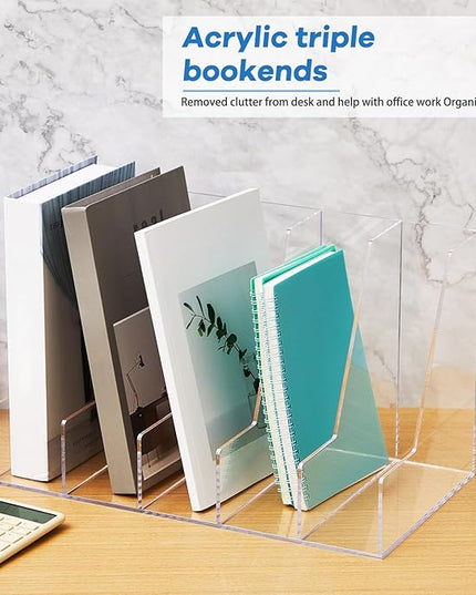 Suzile Clear Acrylic Magazine File Holder with Vertical Compartments Desk Organizer Book Rack for Desk Sorter Paper Folder Office Accessories (Groovy,15.75 x 9.45 x 8.86 Inch)