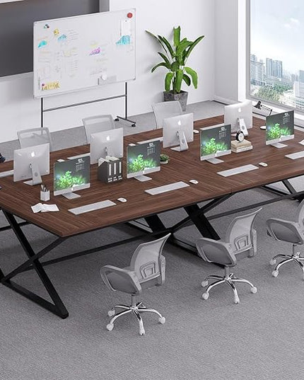 IBF Large Computer Desk, 70.8” Long Home Office Desk for Writing, Modern Simple Executive Work Desk for Study, Wood Metal Double PC Gaming Workstation Computer Table for Bedroom, Walnut, 70 inch