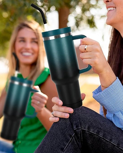 40oz Tumbler with Handle and Straw Spout 2-in-1 Lid, Spill Leak Proof Insulated Travel Cup Traveler Water Mug Keep Cold Hot, Dishwasher Safe Stainless Steel Bottle Gifts for Women Men, Indigo Black