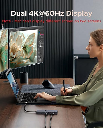 UGREEN 7 in 1 Docking Station Dual Monitor, USB C Hub Dual 4K@60Hz HDMI Display, 10Gbps USB-A/C Data Ports, 100W PD, Aluminum Revodok Pro Laptop Docking Station for HP, Thinkpad, Dell and More