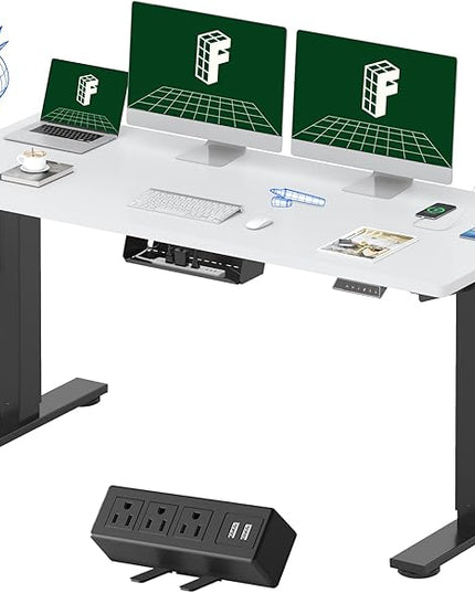 FLEXISPOT EN2 Whole-Piece Standing Desk with Clamp Power Strip, 60 x 24 Electric Stand Up Height Adjustable Desk with Cable Management (Black Frame + 60" White Top, 2 Packages)