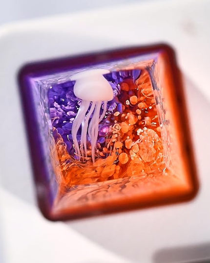 Jellyfish Artisan Keycap Fiery Lava Sea R1 SA Profile Custom Sea Creature Keycaps 1U ESC Handmade Gaming Sea Resin Key Cap Cherry MX Switch Compatible Mechanical Keyboard Jellyfish Lover Gift