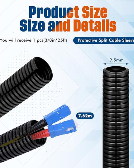 Sasylvia 3/8" x 25 ft Split Wire Loom Tubing Automotive Wire Loom Assortment Split Cable Sleeves Bulk Flexible Electrical Conduit Protective Kit