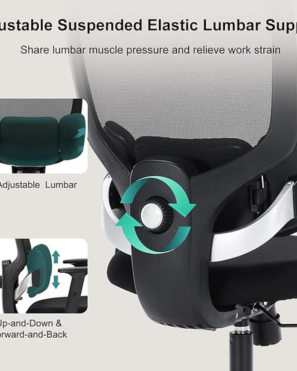 Office Chair Ergonomic Desk Chairs with Adjustable Lumbar Support & Headrest, Mesh High Back Home Office Desk Chairs with Adjustable Height Armrests, Comfy Swivel Task Computer Chair