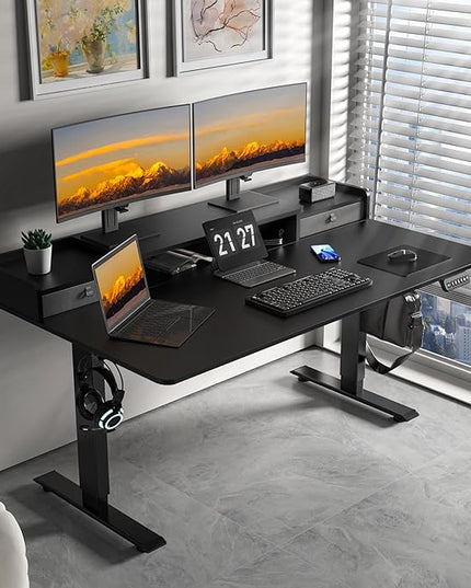 63 x 30 Inch Electric Standing Desk with 2 Drawers, Adjustable Height Widened Stand Up Desk with Storage, Sit to Stand Ergonomic Workstation for Home Office, Classic Black