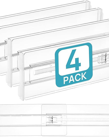 Vtopmart 4 Pack Drawer Dividers for Clothes, 4" High 10.2"-16.5" Adjustable Expandable Dresser Drawer Organizer, Clear Plastic Separators for Dresser, Baby Clothing, Underwear, Cosmetic, Toiletries