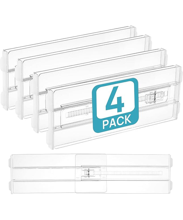 Vtopmart 4 Pack Drawer Dividers for Clothes, 4" High 10.2"-16.5" Adjustable Expandable Dresser Drawer Organizer, Clear Plastic Separators for Dresser, Baby Clothing, Underwear, Cosmetic, Toiletries
