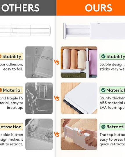 Lifewit 18 Pack Drawer Dividers 4" High, 11-17" Adjustable Drawer Organizers for Clothes, Expandable Dresser Separators in Bedroom/Bathroom/Kitchen/Office Organization and Storage, White