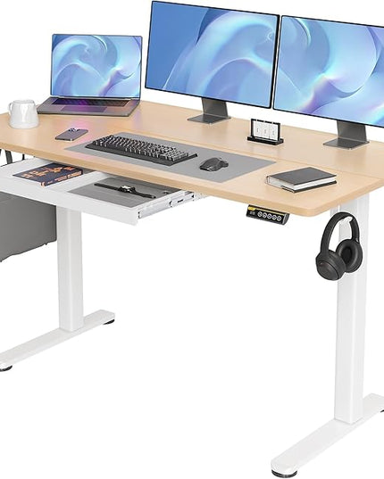 Claiks Standing Desk with Drawers, 55x24 Inch Electric Stand Up Adjustable Height Desk Computer Workstation, Natural