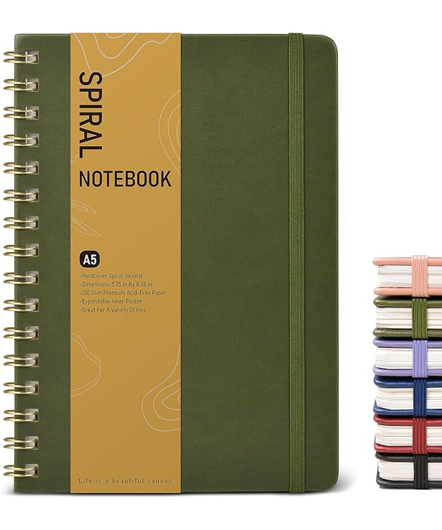 Dotted Spiral Journal Notebook, A5 Hardcover Spiral Journals for Women Men, 100 GSM Dot Grid Paper Notebooks, 150 Pages Spiral Bullet Dotted Notebook for Writing Note Taking 5.75" x 8.38" Olive Green