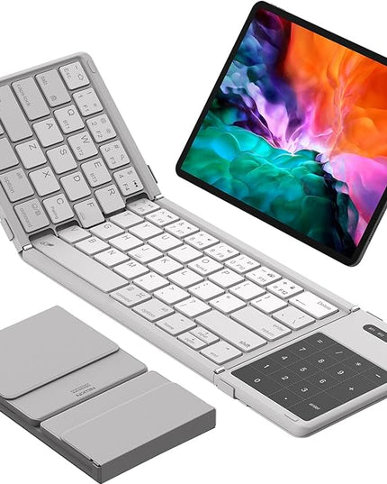 Nillkin Foldable Bluetooth Keyboard with Touchpad & Number Pad, Portable Bluetooth Keyboard with Full Size Keys, Pocket-Sized Wireless Travel Keyboards for iPad, Smartphone, Tablet and Laptop Gray