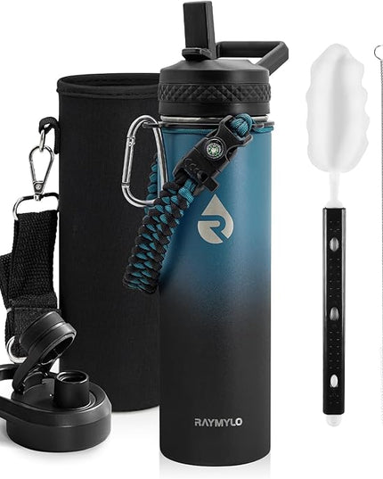 Insulated Water Bottle 20 oz, Triple Wall Vacuum Stainless Steel (Cold for 48 Hrs), Leak Proof & Non-BPA, Kids Water Bottle Jug for School with Straw Spout Lids, Indigo/Black