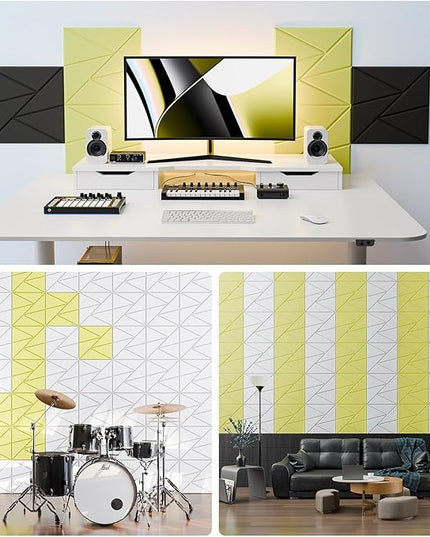 12 Pack Acoustic Panels with Self-Adhesive, 12"X 12"X 0.4"Sound Proof Foam Panels, Sound Panels High Density, Soundproof Wall Panels for Home Studio Office Light Yellow
