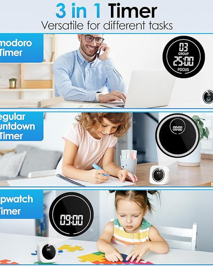 99-Minute Visual Timer with Pomodoro Timer Productivity Focus Timer Countdown Stopwatch Desk ADHD for Study, Work, Student, Procrastination, Loud Alarm/Mute/Vibration, 2 Brightness Levels