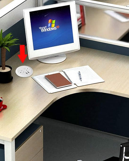 Desktop Power Grommet Power Outlet Socket Desk Data Center 2 Outlet with 2 USB Ports with 10 FT Extension Cord(White)