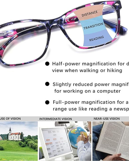 CLASAGA Progressive Multifocus Reading Glasses for Women, Pattern Print Blue Light Block Stylish Ladies Computer Readers