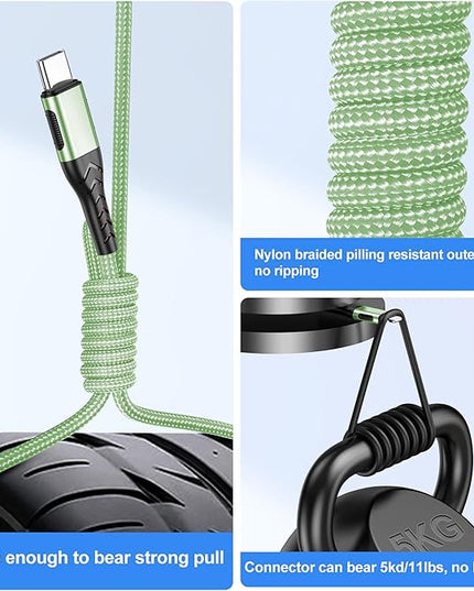 Durcord 2Pack 3ft USB A to USB C Cable - 3 Foot Premium Nylon Braided Type C Cord for Android Phone, Pad, Laptop - Light Green