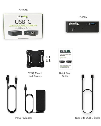 Plugable USB C Dock VESA Mount Compact with 85W Charging Thunderbolt 4/3 USB4 Compatible and Works with macOS, Windows, and ChromeOS Laptops (HDMI up to 4K@30Hz, Ethernet, 4X USB 3.0 Ports, USB-C PD)