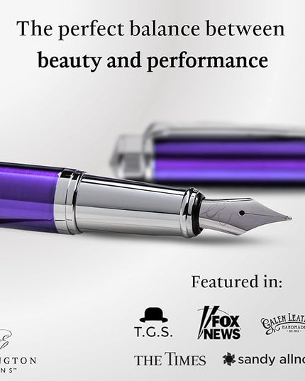 Ellington Pens Luxury Fountain Pen Set - Smooth Medium Nib - Includes 3 Ink Cartridges, Refillable Ink Converter, Gift Box - Fountain Pens For Writing, Calligraphy, Journaling, Sketching (Purple Haze)