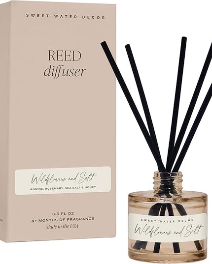 Sweet Water Decor Wildflowers and Salt Reed Diffuser – Room Decor Aesthetic with Long-Lasting Premium Fragrance of French Lavender, Lime, Sage, Dill, Patchouli for 4 Months – Ideal for Home Decor
