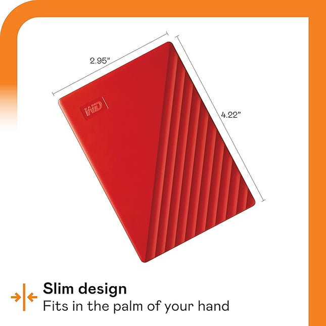 WD 1TB My Passport, Portable External Hard Drive, Red, backup software with defense against ransomware, and password protection, USB 3.1/USB 3.0 compatible - WDBYVG0010BRD-WESN